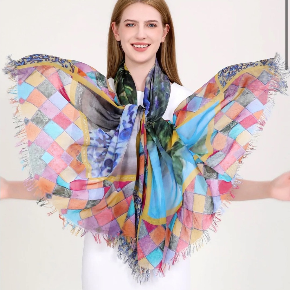 Colorful Lemon Print Scarf Mammoth Silk Modal Blend Wrap 140x180 cm - Picture 2 of 4